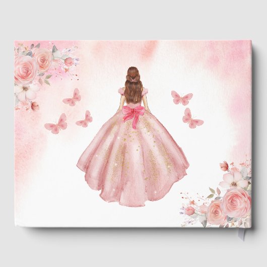 Quinceañera Blush Bloemen Prinses Vlinders Goud Gastenboek (Achterkant)