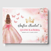 Quinceañera Blush Bloemen Prinses Vlinders Goud Gastenboek (Voorkant)