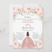 Quinceañera Blush Bloemen Roos Goud Dama Voorstel Kaart (Voorkant)