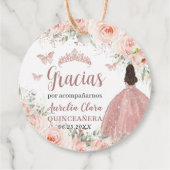 Quinceanera Blush Bloemen Roos Gouden Prinses Jurk Bedankjes Labels (Achterkant)