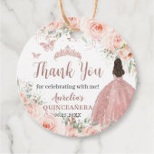 Quinceanera Blush Bloemen Roos Gouden Prinses Jurk Bedankjes Labels (Voorkant)