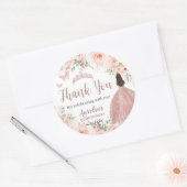Quinceanera Blush Bloemen Roos Gouden Prinses Jurk Ronde Sticker (Envelop)