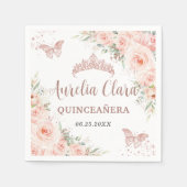 Quinceanera Blush Bloemen Roos Gouden Vlinders Servet (Voorkant)