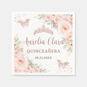 Quinceanera Blush Bloemen Roos Gouden Vlinders Servet
