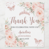 Quinceañera Blush Bloemen Roos Gouden Vlinders Wijn Etiket (Enkel label)