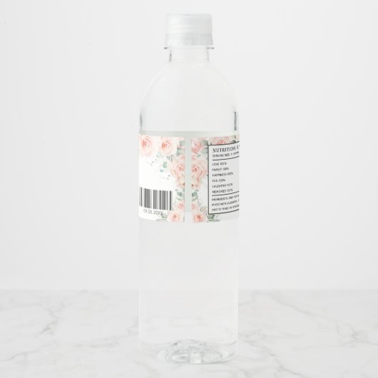 Quinceañera Blush Bloemen Vlinder Zoete Verjaardag Waterfles Etiket (Achterkant)