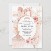 Quinceañera Blush Boho Floral Pampas Grass Dress Kaart (Voorkant)