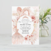 Quinceañera Blush Boho Floral Pampas Grass Dress Kaart (Staand voorkant)