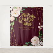 Quinceanera Blush Bourgondië Bloemstuk Achtergrond Wandkleed (Voorkant)