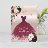 Quinceanera Blush Burgundy Waterverf Flowers Kaart (Staand voorkant)