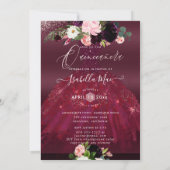 Quinceanera Blush Burgundy Waterverf Flowers Kaart (Achterkant)