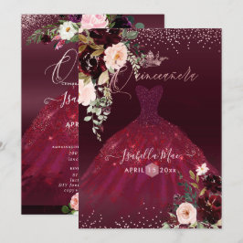 Quinceanera Blush Burgundy Waterverf Flowers Kaart