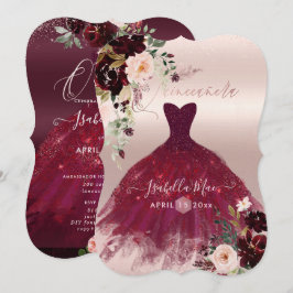 Quinceanera Blush Burgundy Waterverf Flowers Kaart