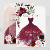 Quinceanera Blush Burgundy Waterverf Flowers Kaart (Voorkant / Achterkant)
