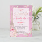 Quinceanera Blush Eiffeltoren, Butterflies Kaart (Staand voorkant)