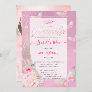 Quinceanera Blush Eiffeltoren, Butterflies Kaart