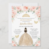 Quinceañera Blush Floral Champagne Dress Princess Kaart (Voorkant)