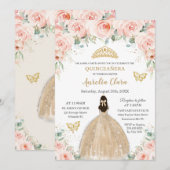 Quinceañera Blush Floral Champagne Dress Princess Kaart (Voorkant / Achterkant)