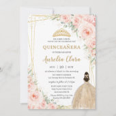 Quinceañera Blush Floral Champagne Dress Princess Kaart (Voorkant)