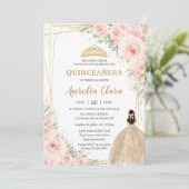 Quinceañera Blush Floral Champagne Dress Princess Kaart (Staand voorkant)