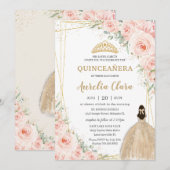 Quinceañera Blush Floral Champagne Dress Princess Kaart (Voorkant / Achterkant)