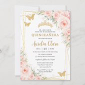 Quinceanera Blush Floral Champange Butterflies Kaart (Voorkant)
