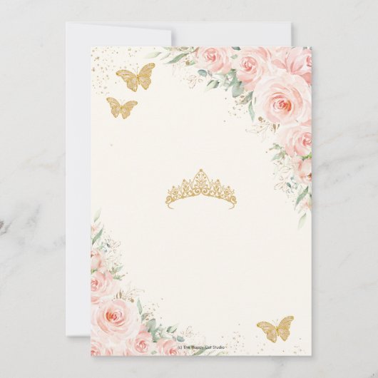 Quinceanera Blush Floral Champange Butterflies Kaart (Achterkant)