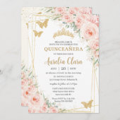 Quinceanera Blush Floral Champange Butterflies Kaart (Voorkant / Achterkant)