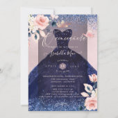 Quinceanera Blush Floral Navy Blue Glitter Gown Kaart (Achterkant)