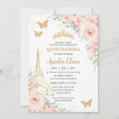 Quinceañera Blush Floral Paris Eiffel Champagne Kaart (Voorkant)