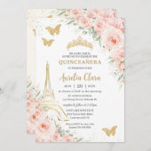Quinceañera Blush Floral Paris Eiffel Champagne Kaart (Voorkant / Achterkant)
