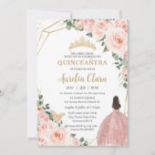 Quinceañera Blush Floral Princess Gold Crown Kaart (Voorkant)