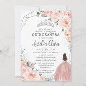 Quinceañera Blush Floral Princess Silver Crown Kaart (Voorkant)
