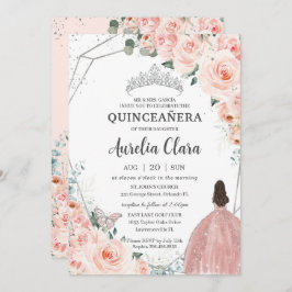 Quinceañera Blush Floral Princess Silver Crown Kaart