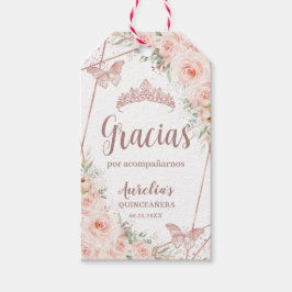 Quinceañera Blush Floral Roos Gold Butterfly Cadeaulabel