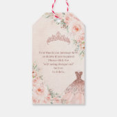 Quinceañera Blush Floral Roos Gold Dress Birthday Cadeaulabel (Achterkant)
