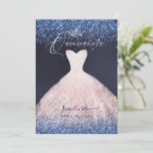 Quinceanera Blush Glitter Gown + Navy Blue Kaart (Staand voorkant)