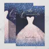 Quinceanera Blush Glitter Gown + Navy Blue Kaart (Voorkant / Achterkant)