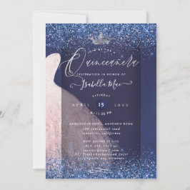 Quinceanera Blush Glitter Gown + Navy Blue Kaart
