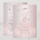 Quinceanera Blush Glitter Gown Sweet Peas Kaart (Voorkant / Achterkant)