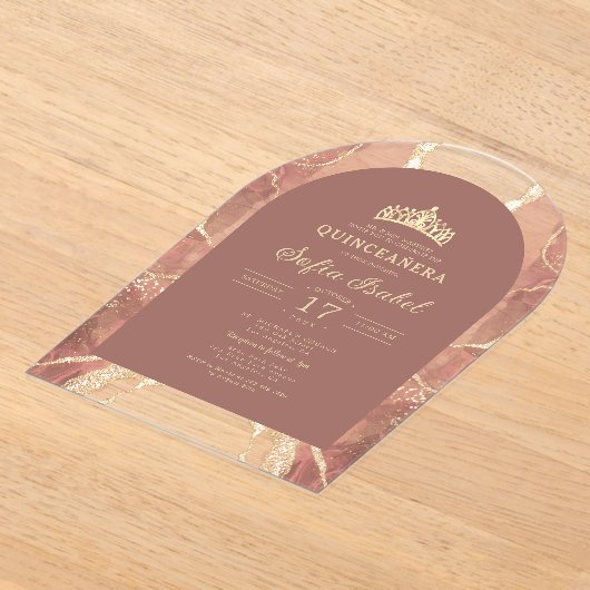 Quinceañera Blush Gold Agaat Elegant Acryl Uitnodigingen (Laagn)