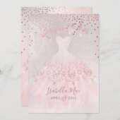 Quinceanera Blush Gown+Confetti Iridescent Bckgran Kaart (Voorkant / Achterkant)