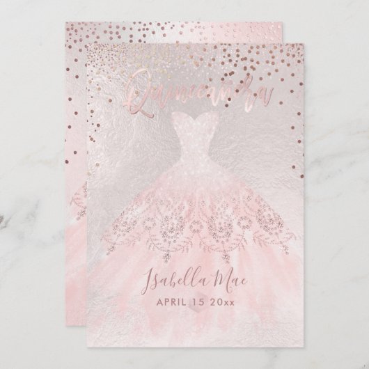 Quinceanera Blush Gown+Confetti Iridescent Bckgran Kaart (Voorkant / Achterkant)