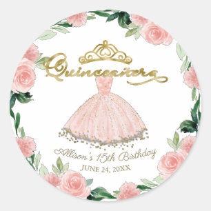 Quinceanera Blush Jurk Roze Bloem Klassieke Ronde  Sticker