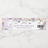 Quinceañera Blush Lila Bloemen Zilveren Vlinders Waterfles Etiket (Enkel label)