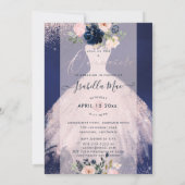 Quinceanera Blush Navy Blue Waterverf Flowers Inv Kaart (Achterkant)