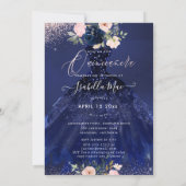 Quinceanera Blush Navy Blue Waterverf Flowers Kaart (Achterkant)