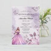 Quinceañera Blush paarse bloem vlinder  Kaart (Staand voorkant)