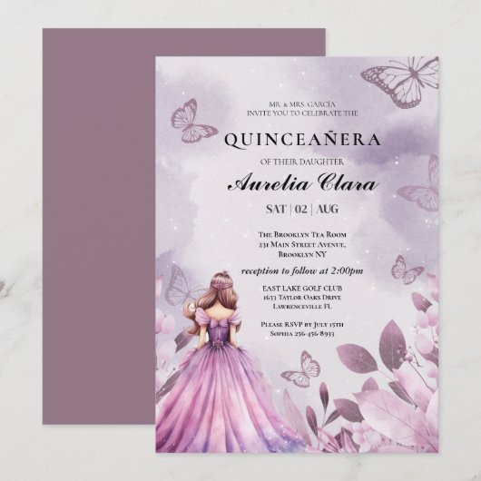 Quinceañera Blush paarse bloem vlinder  Kaart (Voorkant / Achterkant)