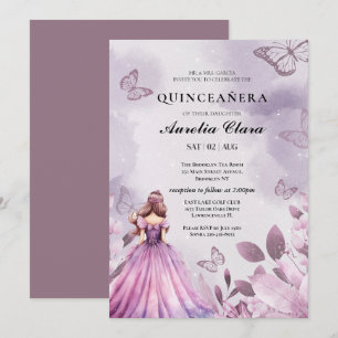 Quinceañera Blush paarse Bloem Vlinder Kaart
